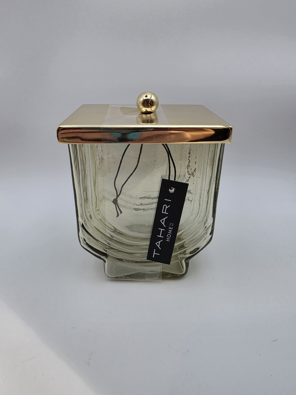 NWT Tahari Home Glass Bath Canister Jar with Gold Lid & Knob